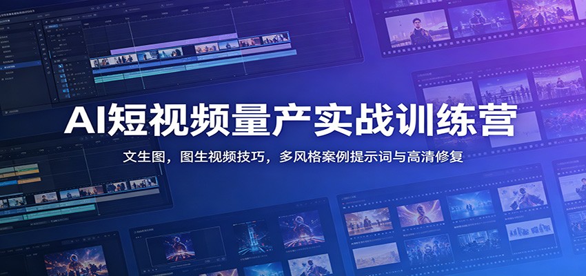 AI短视频量产实战训练营：文生图，图生视频技巧，多风格案例提示词与高清修复-白蛇网