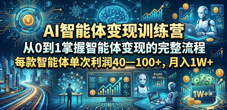 AI智能体变现训练营，从0到1掌握智能体变现的完整流程，每款智能体单次利润40—100+，月入1W+-白蛇网