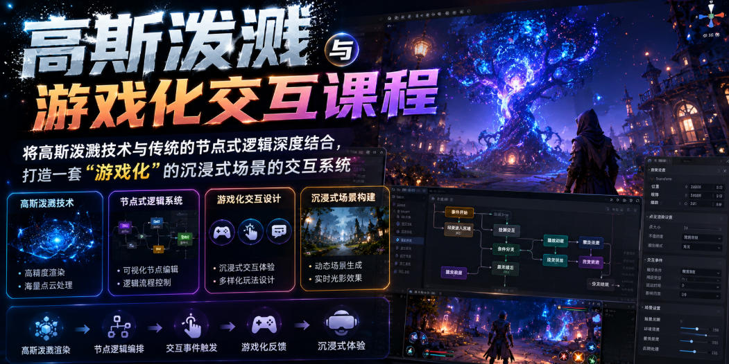 高斯泼溅与游戏化交互课程，将高斯泼溅技术与传统的节点式逻辑深度结合，打造一套“游戏化”的沉浸式场景的交互系统-白蛇网