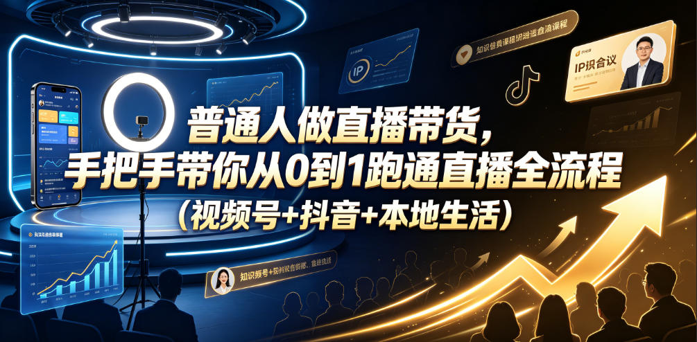 普通人做直播带货，手把手带你从0到1跑通直播全流程(视频号+抖音+本地生活)-白蛇网