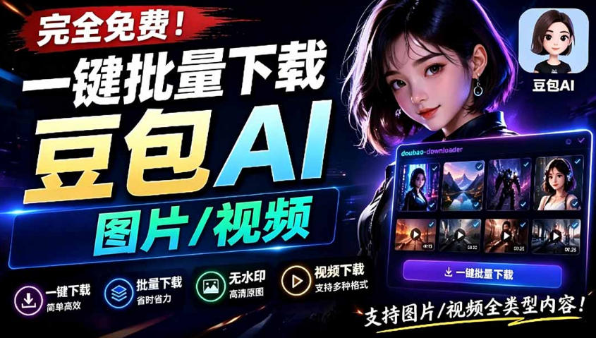 Github最新发布！一键批量下载豆包AI无水印图片/视频，简单易用，自动解析提示词-白蛇网