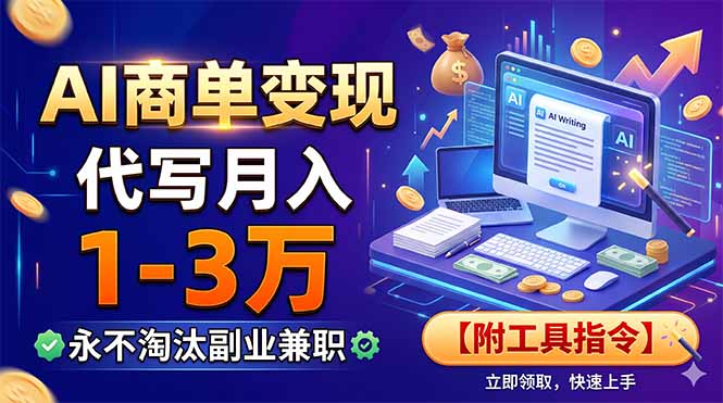 AI商单变现，靠代写月入1-3万，永不淘汰副业兼职【附工具指令】-白蛇网