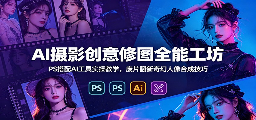 AI摄影创意修图全能工坊：PS搭配AI工具实操教学，废片翻新奇幻人像合成技巧-白蛇网