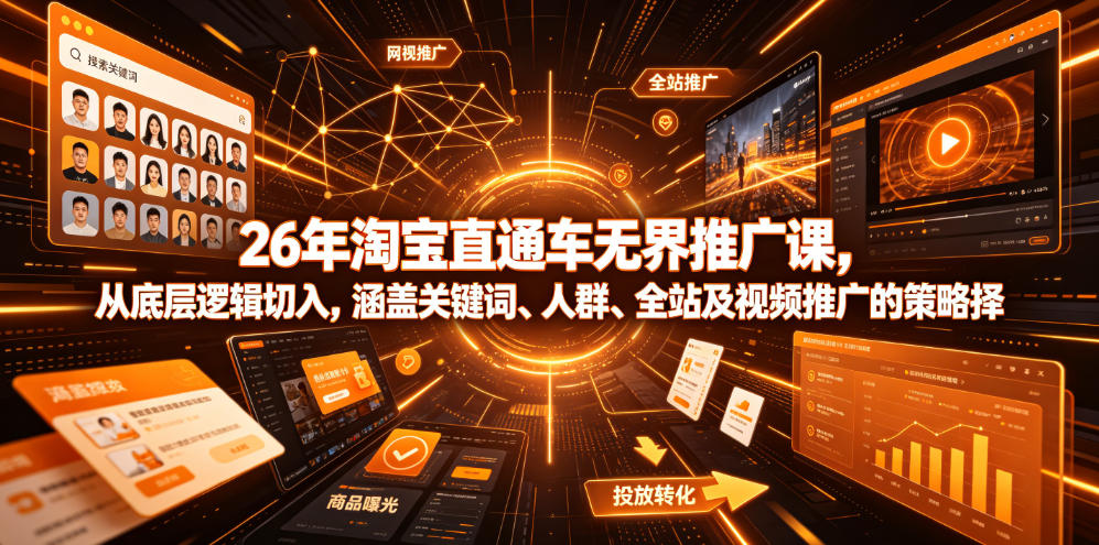 26年淘宝直通车无界推广课，从底层逻辑切入，涵盖关键词、人群、全站及视频推广的策略选择-白蛇网