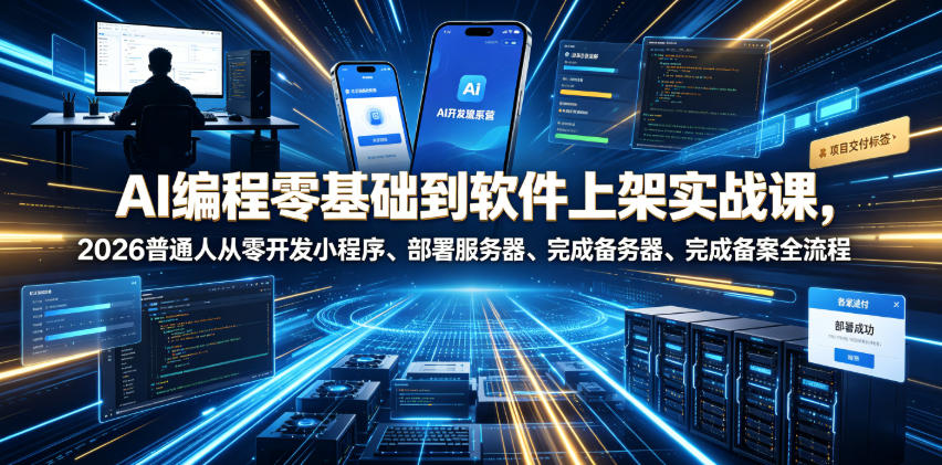 AI编程零基础到软件上架实战课，2026普通人从零开发小程序、部署服务器、完成备案全流程项目落地教程-白蛇网