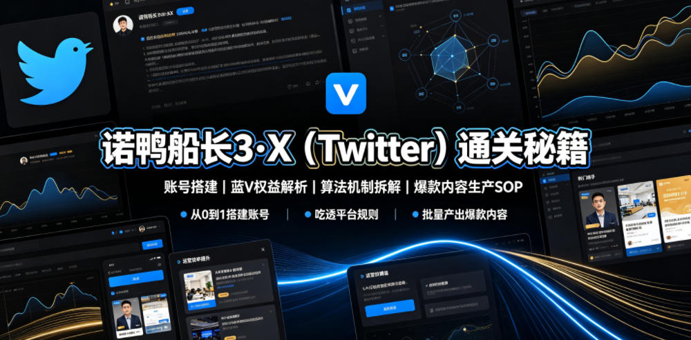 诺鸭船长3·X(Twitter)通关秘籍，涵盖账号搭建、蓝V权益解析、算法机制拆解及爆款内容生产SOP-白蛇网