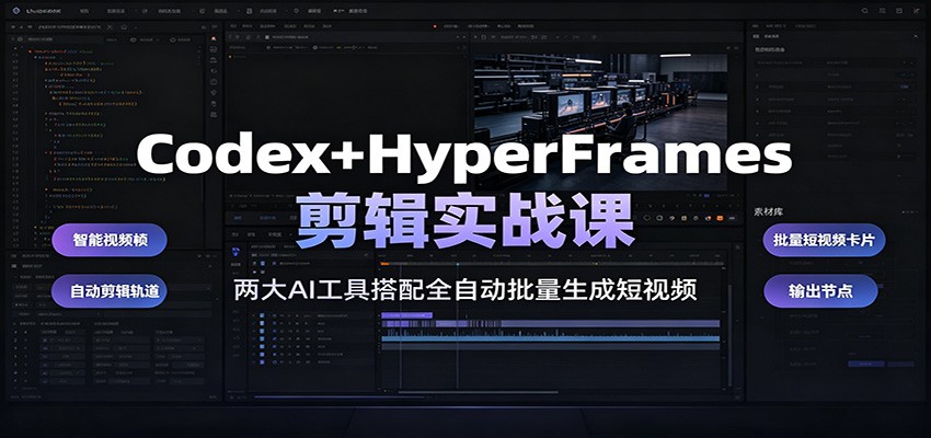 Codex+HyperFrames剪辑实战课：两大AI工具搭配全自动批量生成短视频-白蛇网
