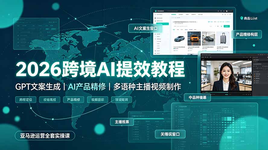 2026跨境AI提效教程·GPT文案生成｜AI产品精修｜多语种主播视频制作，亚马逊运营全套实操课-白蛇网
