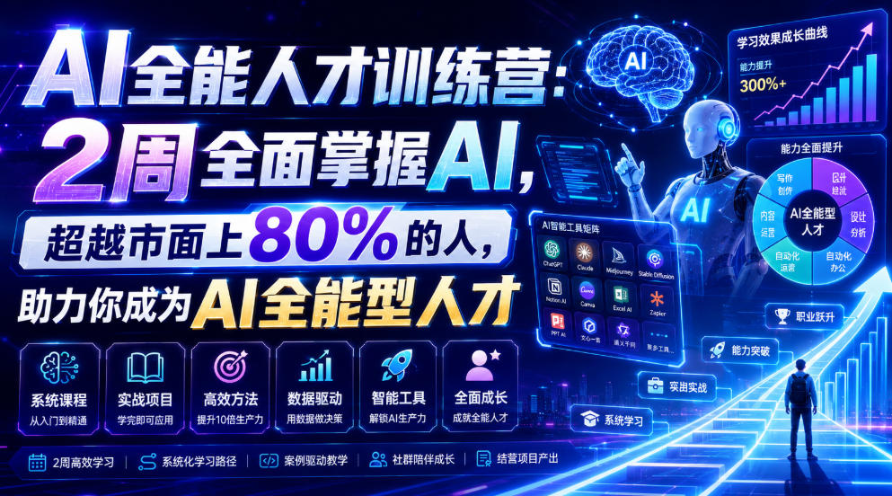 AI全能人才训练营：2周全面掌握AI，超越市面上80%的人，助力你成为AI全能型人才-白蛇网