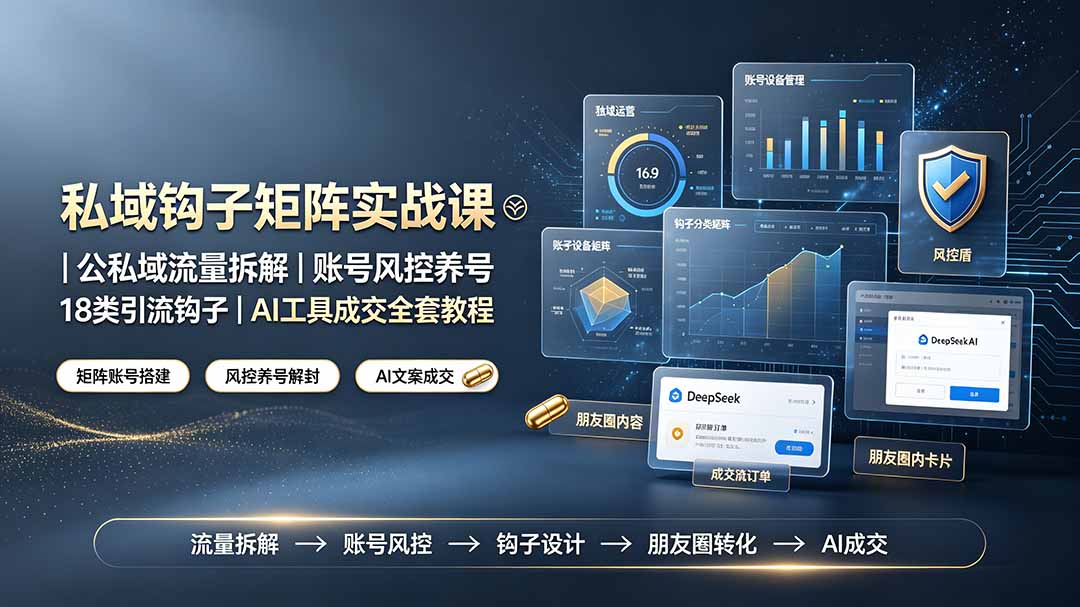 私域钩子矩阵实战课〓公私域流量拆解｜账号风控养号｜18类引流钩子｜AI工具成交全套教程-白蛇网