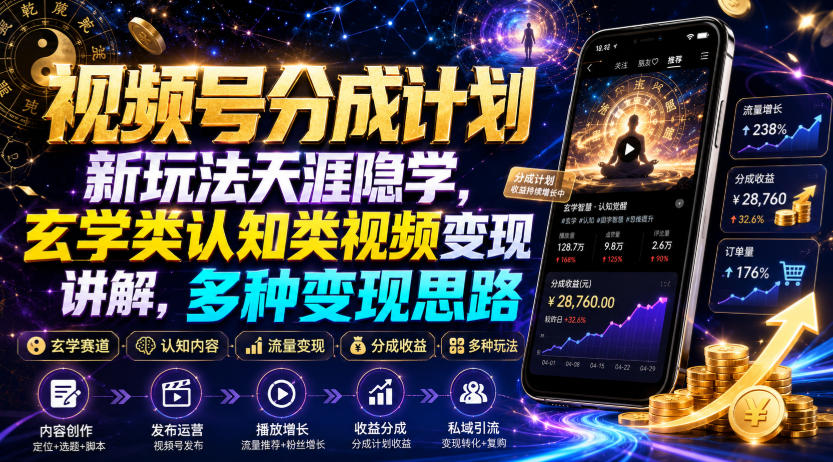视频号分成计划新玩法天涯隐学，玄学类认知类视频变现讲解，多种变现思路-白蛇网