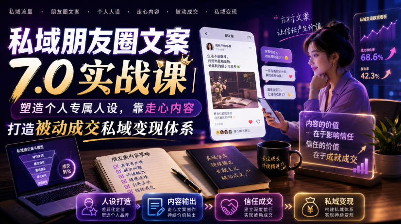 私域朋友圈文案7.0实战课｜塑造个人专属人设，靠走心内容打造被动成交私域变现体系-白蛇网