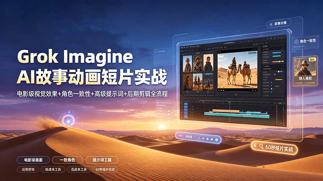 Grok Imagine AI故事动画短片实战：电影级视觉效果+角色一致性+高级提示词+后期剪辑全流程-白蛇网