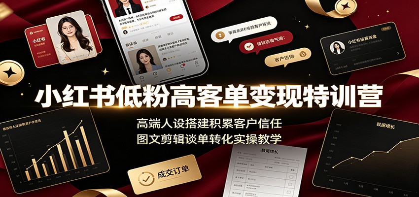 小红书低粉高客单变现特训营：高端人设搭建积累客户信任，图文剪辑谈单转化实操教学-白蛇网