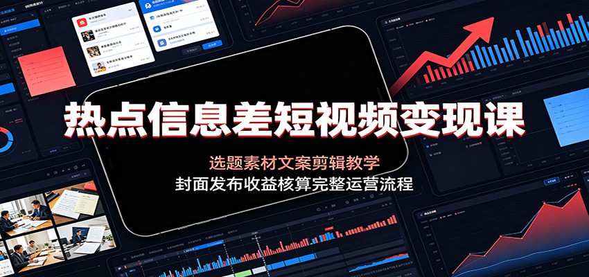 热点信息差短视频变现课：选题素材文案剪辑教学，封面发布收益核算完整运营流程-白蛇网