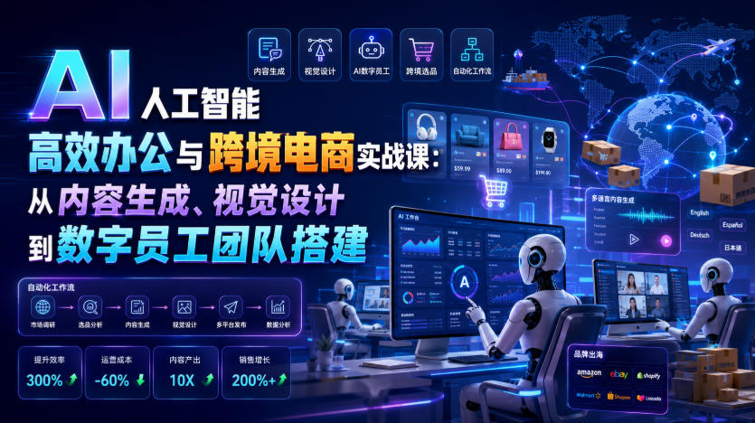 AI人工智能高效办公与跨境电商实战课：从内容生成、视觉设计到数字员工团队搭建-白蛇网