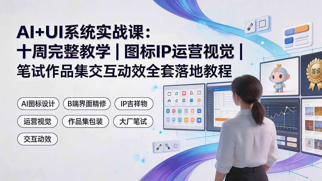 AI+UI系统实战课：十周完整教学｜图标IP运营视觉｜笔试作品集交互动效全套落地教程-白蛇网