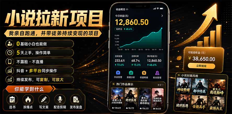 抖音及多平台小说拉新项目：我亲自跑通并持续带徒弟实操｜0基础小白5天上手快速变现-白蛇网