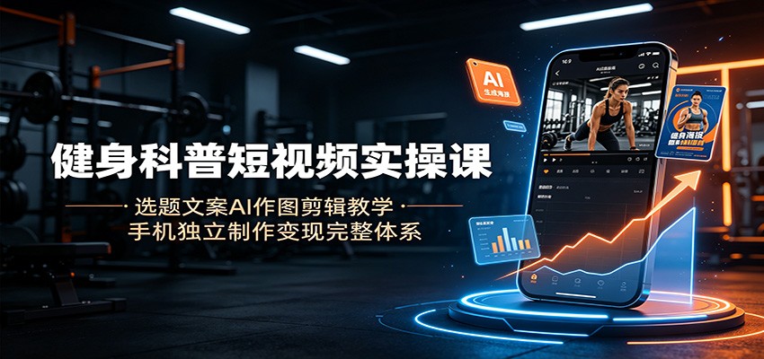 健身科普短视频实操课：选题文案AI作图剪辑教学，手机独立制作变现完整体系-白蛇网