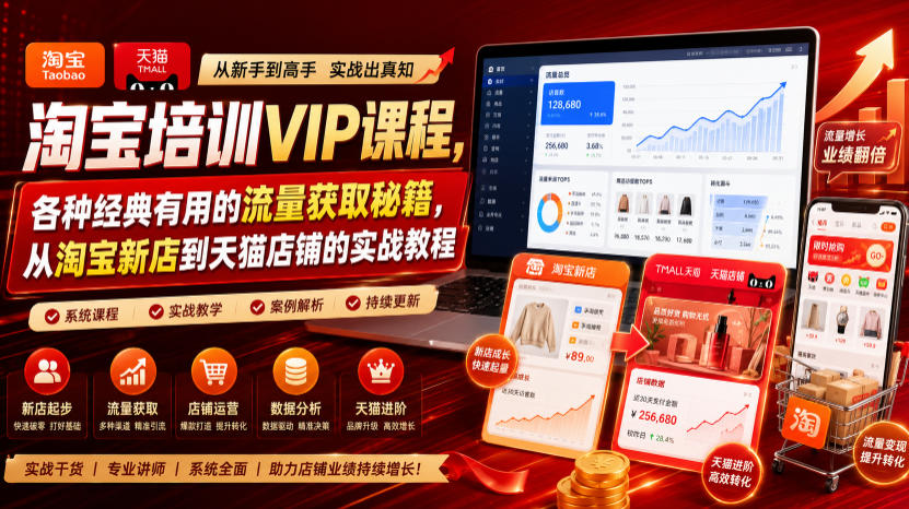 淘宝培训VIP课程，各种经典有用的流量获取秘籍，从淘宝新店到天猫店铺的实战教程(更新7月)-白蛇网