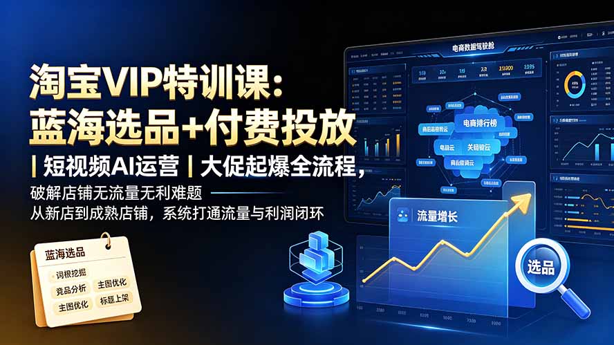 淘宝VIP特训课:蓝海选品+付费投放|短视频AI运营|大促起爆全流程,破解店铺无流量无利润难题-白蛇网