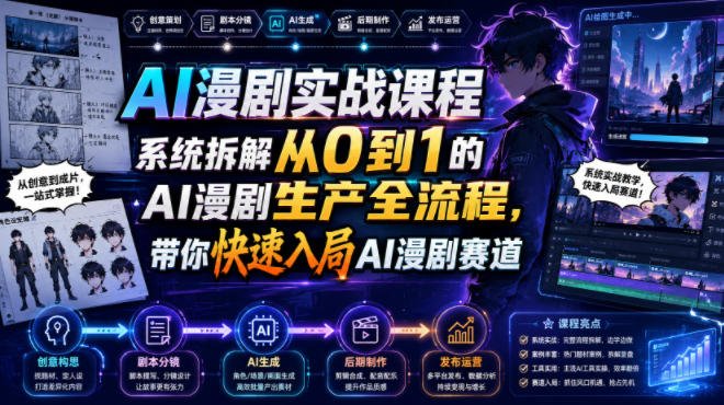 AI漫剧实战课程，系统拆解从0到1的AI漫剧生产全流程，带你快速入局AI漫剧赛道-白蛇网