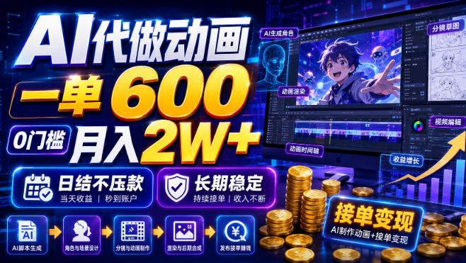 AI代做动画,一单600,0门槛月入2W+,日结不压款,长期稳定【揭秘】-白蛇网