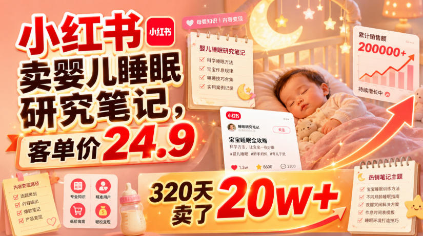 小红书卖婴儿睡眠研究笔记,客单价24.9,320天卖了20w+-白蛇网
