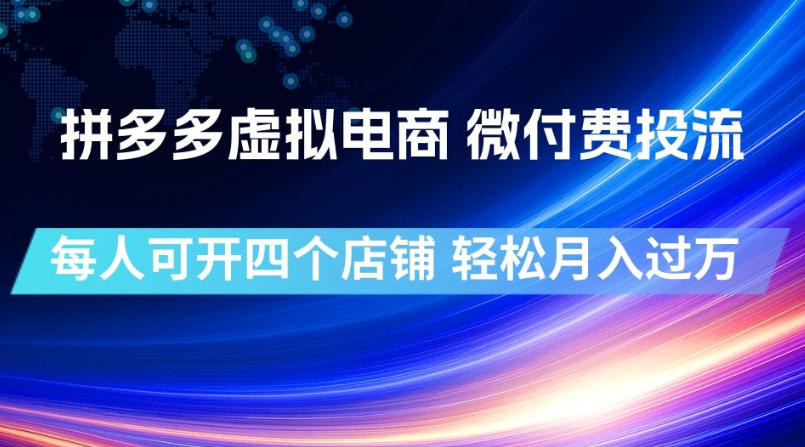 拼多多虚拟电商,微付费投流玩法,每人可开四个店,轻松月入过1W【揭秘】-白蛇网