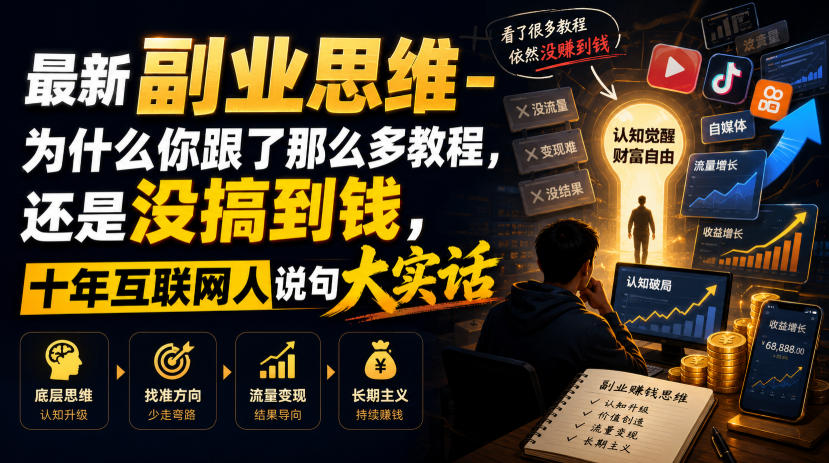 最新副业思维-为什么你跟了那么多教程,还是没搞到钱,十年互联网人说句大实话【揭秘】-白蛇网