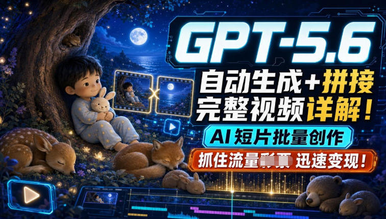 GPT-5.6自动生成+拼接完整视频详解,AI短片批量创作,抓住流量迅速变现!-白蛇网