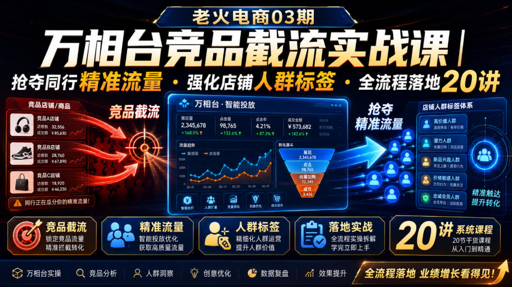 老火电商03期・万相台竞品截流实战课|抢夺同行精准流量・强化店铺人群标签・全流程落地20讲-白蛇网