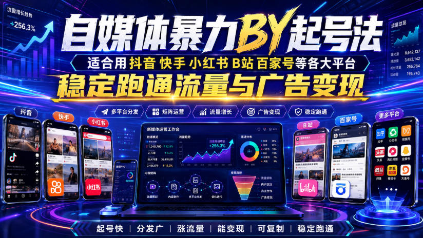 自媒体暴力搬运起号法,适合用抖音快手小红书B站百家号等各大平台,稳定跑通流量与广告变现-白蛇网