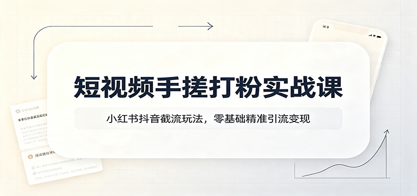 短视频手搓打粉实战课:小红书抖音截流玩法,零基础精准引流变现-白蛇网