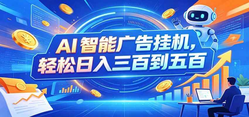 AI智能广告挂机,24小时自动跑,日入300-500,新手零门槛-白蛇网