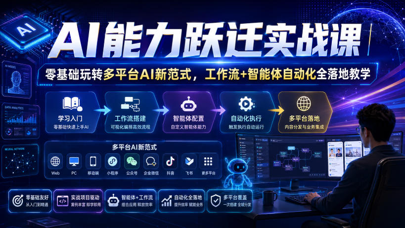 AI能力跃迁实战课｜零基础玩转多平台AI新范式，工作流+智能体自动化全落地教学-白蛇网