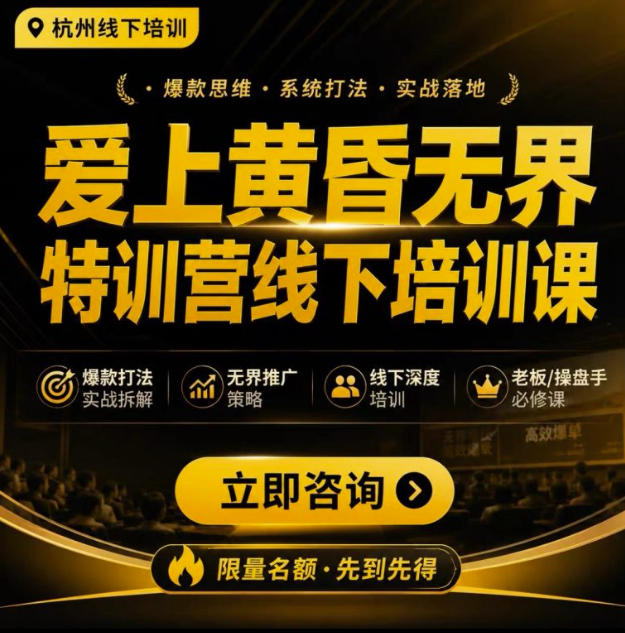 爱上黄昏无界特训营AI推广实战7月27-30杭州线下课，AI落地淘宝最完整的课程，学天猫淘宝的老板必看-白蛇网