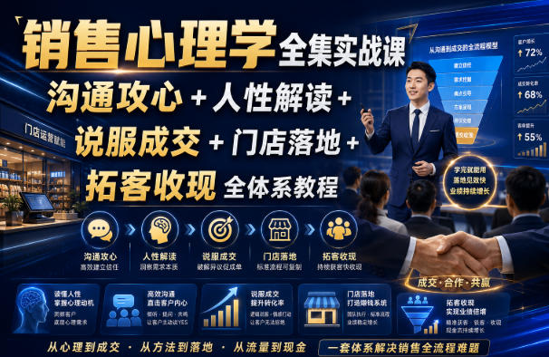 销售心理学全集实战课｜沟通攻心+人性解读+说服成交+门店落地+拓客收现全体系教程-白蛇网