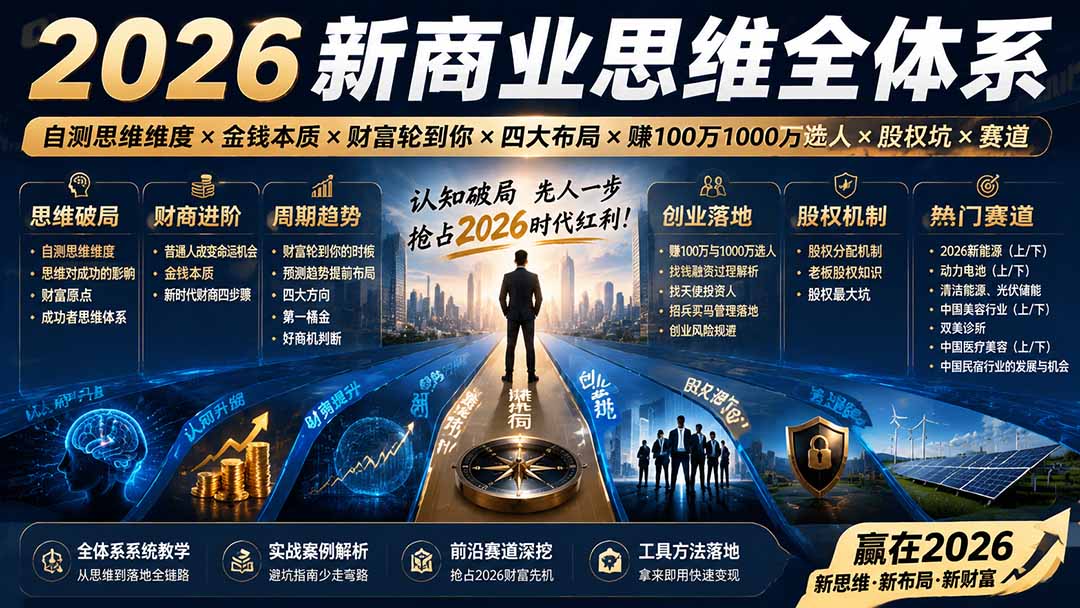 2026新商业思维全体系：自测思维维度×金钱本质×财富轮到你×四大布局×赚100万1000万选人×股权坑×赛道-白蛇网