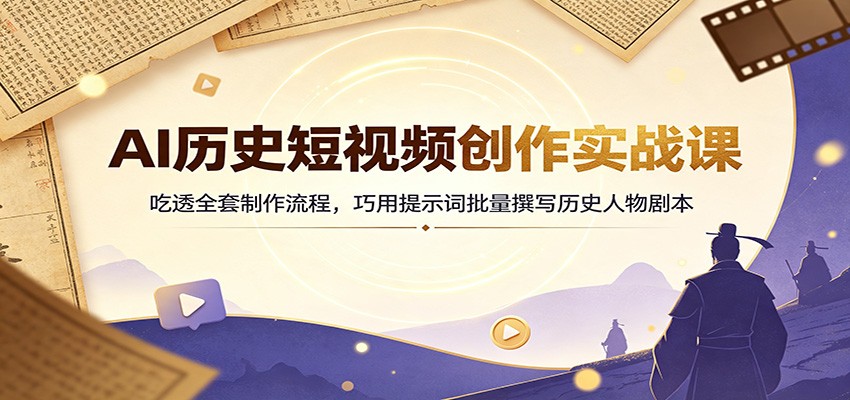 AI历史短视频创作实战课:吃透全套制作流程,巧用提示词批量撰写历史人物剧本-白蛇网