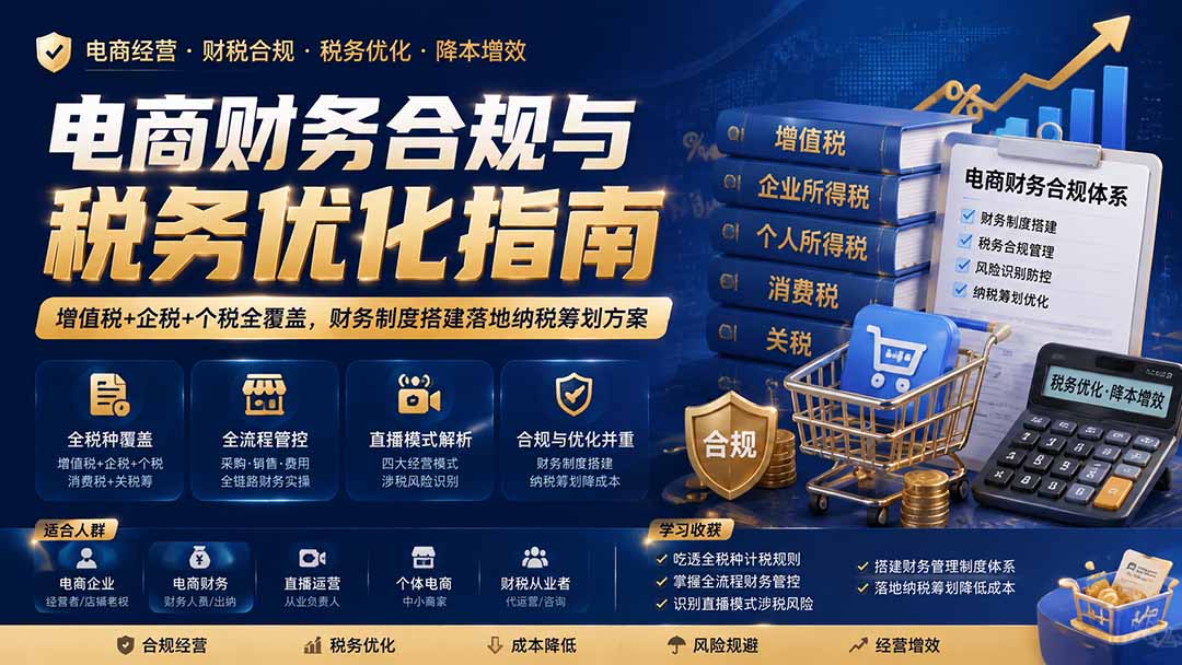 电商财务合规与税务优化指南：增值税+企税+个税全覆盖，财务制度搭建落地纳税筹划方案-白蛇网