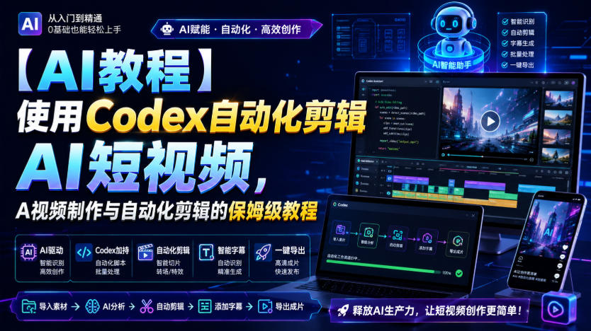 【AI教程】使用Codex自动化剪辑AI短视频，AI视频制作与自动化剪辑的保姆级教程-白蛇网