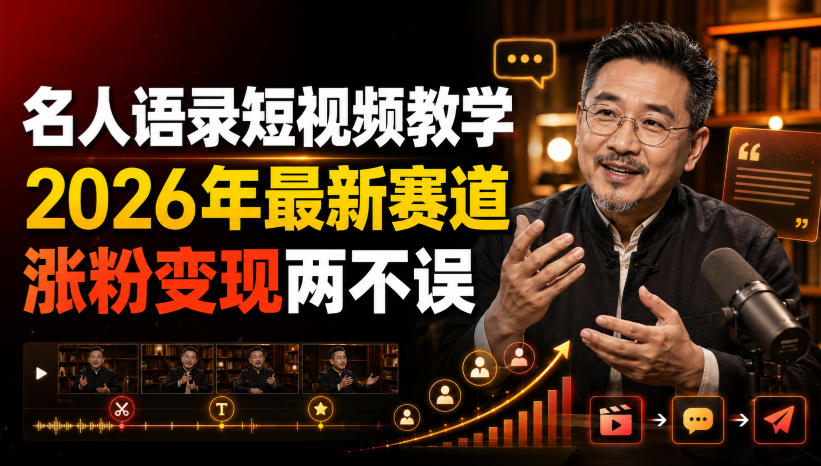 名人语录短视频教学，2026年最新赛道，涨粉变现两不误-白蛇网