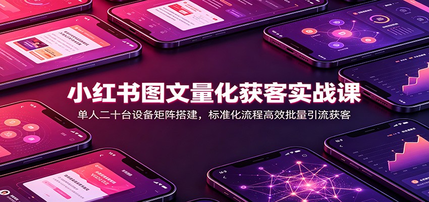 小红书图文量化获客实战课：单人二十台设备矩阵搭建，标准化流程高效批量引流获客-白蛇网