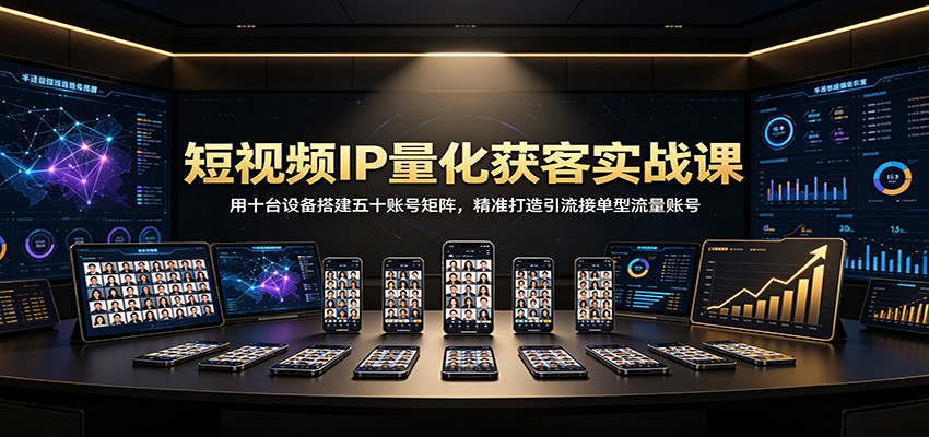 短视频IP量化获客实战课：用十台设备搭建五十账号矩阵，精准打造引流接单型流量账号-白蛇网