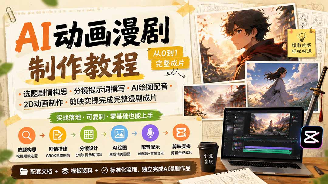 AI动画漫剧制作教程｜选题剧情构思·分镜提示词撰写·AI绘图配音·2D动画制作·剪映实操完成完整漫剧成片-白蛇网
