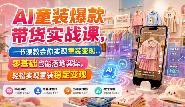 AI童装爆款带货实战课，一节课教会你实现童装变现，零基础也能落地实操-白蛇网