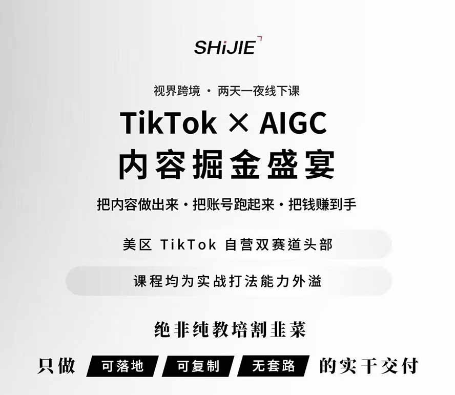 图片[1]-AIGC×TikTok美区短视频带货线下课；两天一夜完整回放，12小时高清视频收录头部操盘手全流程教学-白蛇网