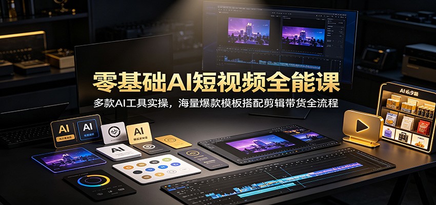 零基础AI短视频全能课：多款AI工具实操，海量爆款模板搭配剪辑带货全流程-白蛇网