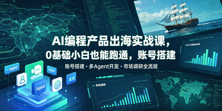 AI编程产品出海实战课，0基础小白也能跑通，账号搭建・多Agent开发・市场调研全流程，月入千刀跨境变现教程(更新)-白蛇网
